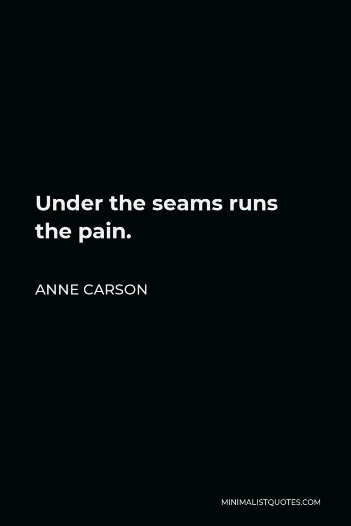 Anne Carson Quote - Under the seams runs the pain.