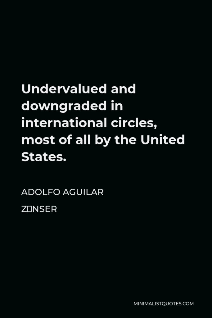 Adolfo Aguilar Zínser Quote - Undervalued and downgraded in international circles, most of all by the United States.