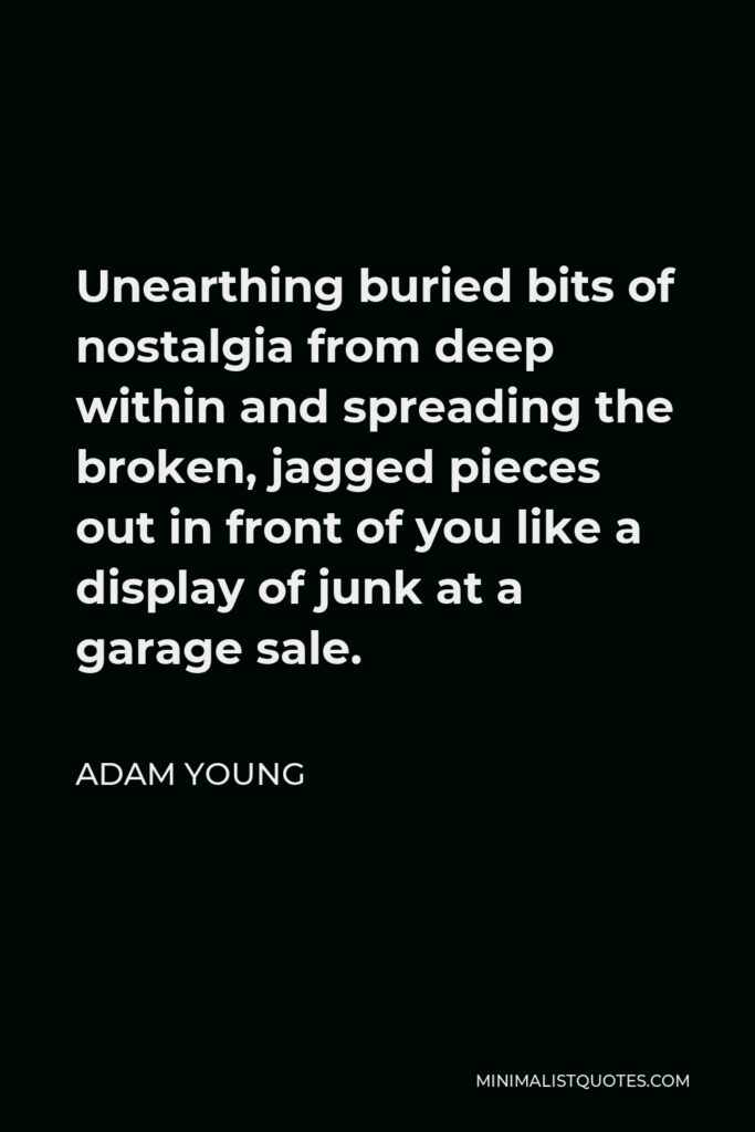 Adam Young Quote - Unearthing buried bits of nostalgia from deep within and spreading the broken, jagged pieces out in front of you like a display of junk at a garage sale.