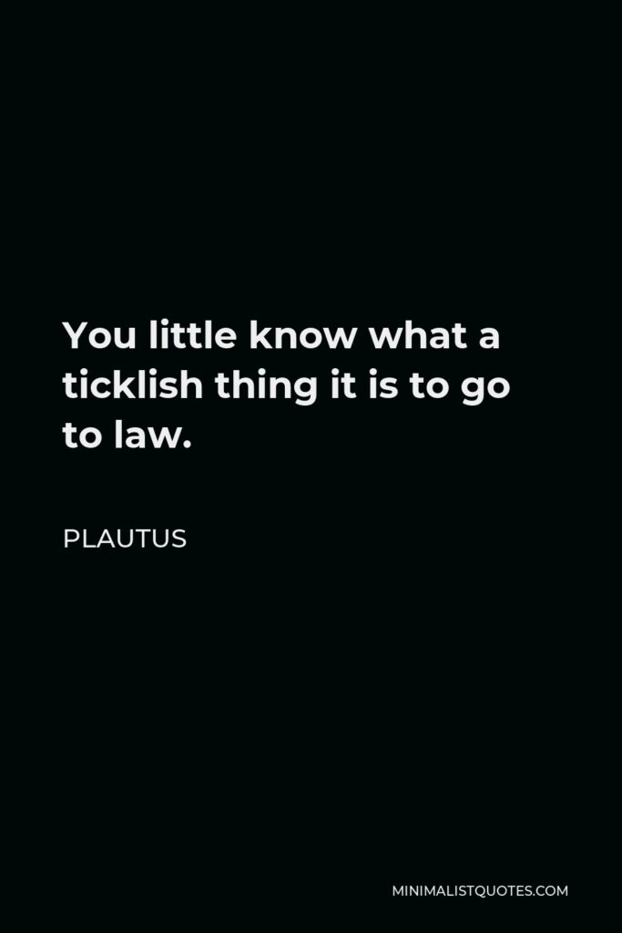 Plautus Quote - You little know what a ticklish thing it is to go to law.