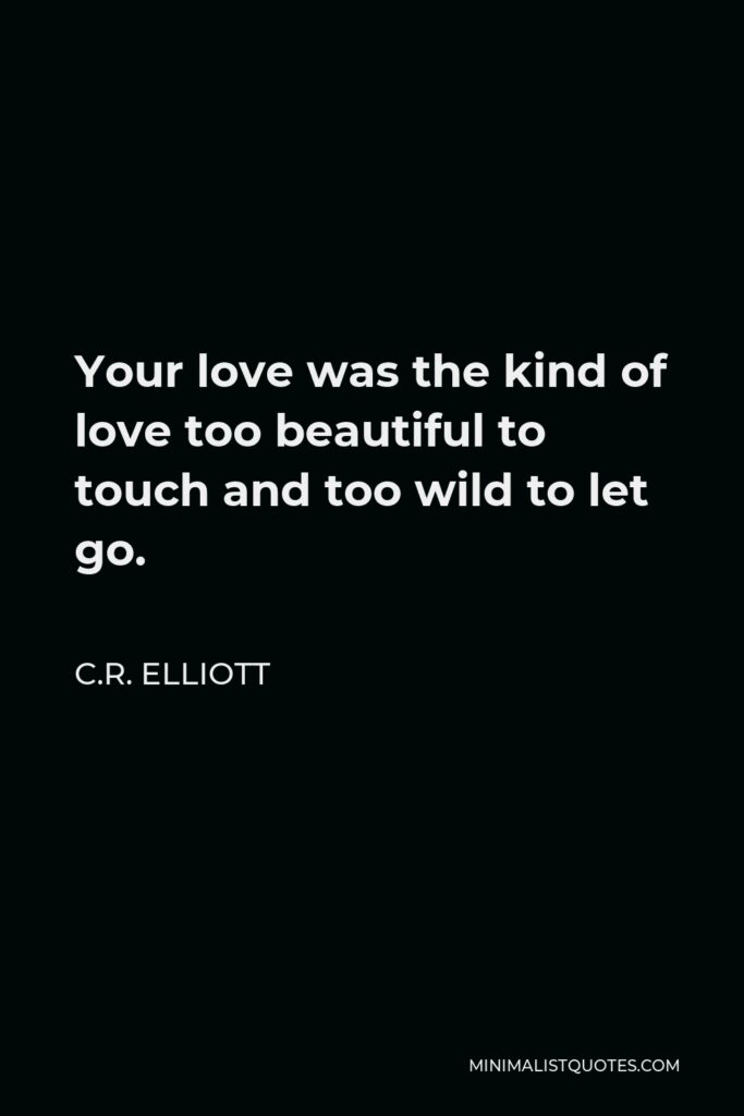 C.R. Elliott Quote - Your love was the kind of love too beautiful to touch and too wild to let go.