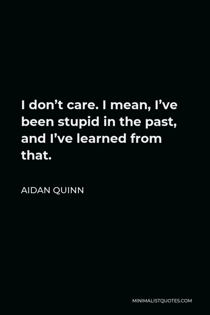 Aidan Quinn Quote - I don’t care. I mean, I’ve been stupid in the past, and I’ve learned from that.