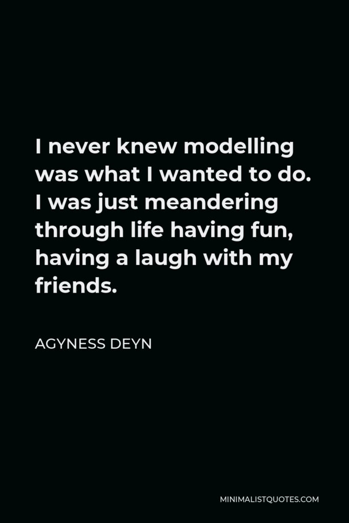 Agyness Deyn Quote - I never knew modelling was what I wanted to do. I was just meandering through life having fun, having a laugh with my friends.