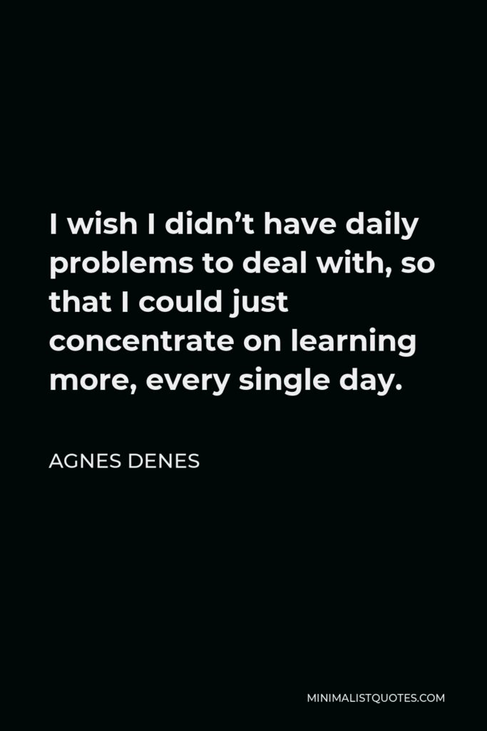 Agnes Denes Quote - I wish I didn’t have daily problems to deal with, so that I could just concentrate on learning more, every single day.