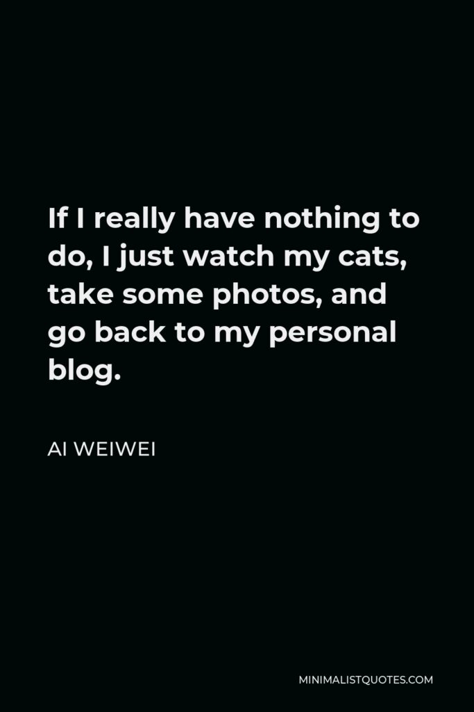 Ai Weiwei Quote - If I really have nothing to do, I just watch my cats, take some photos, and go back to my personal blog.