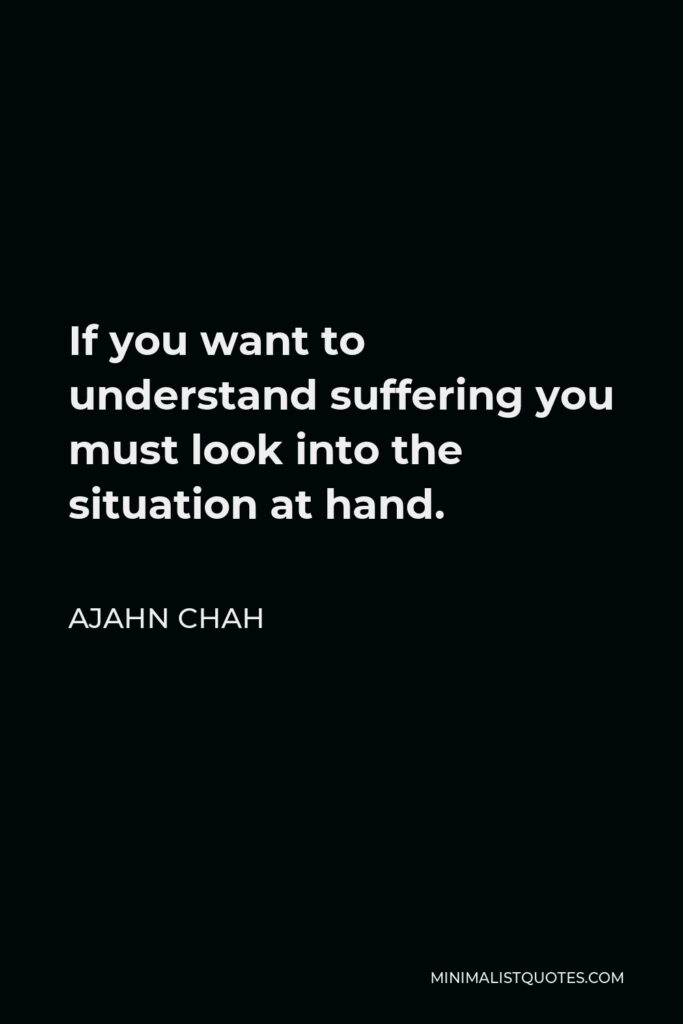 Ajahn Chah Quote - If you want to understand suffering you must look into the situation at hand.