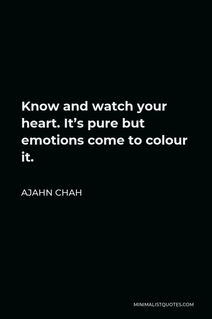 Ajahn Chah Quote - Know and watch your heart. It’s pure but emotions come to colour it. So let your mind be like a tightly woven net to catch emotions and feelings that come, and investigate them before you react.