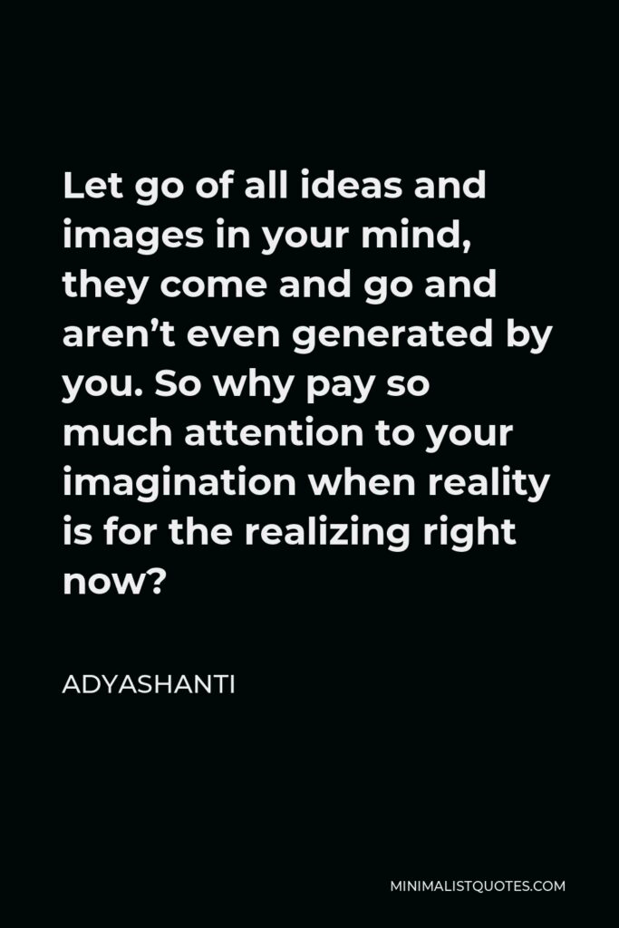 Adyashanti Quote - Let go of all ideas and images in your mind, they come and go and aren’t even generated by you. So why pay so much attention to your imagination when reality is for the realizing right now?