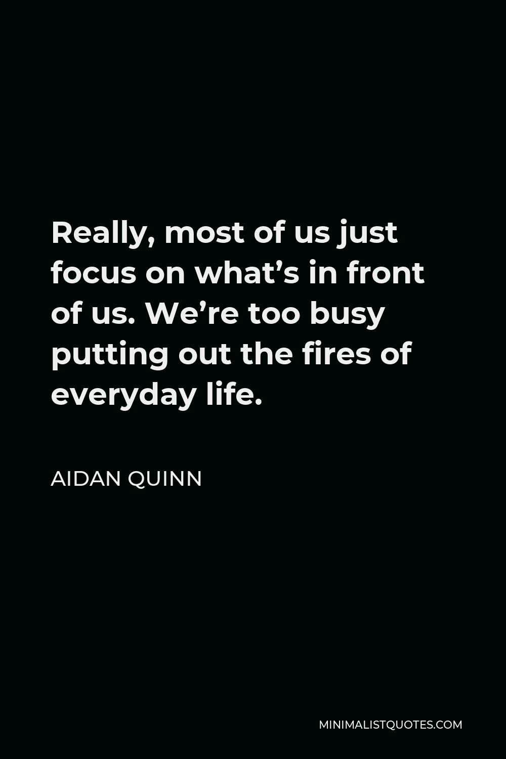 Aidan Quinn Quote - Really, most of us just focus on what’s in front of us. We’re too busy putting out the fires of everyday life.