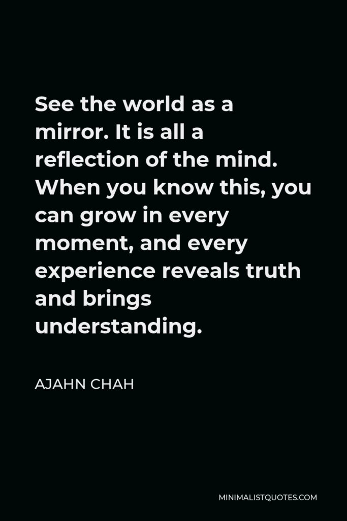 Ajahn Chah Quote - See the world as a mirror. It is all a reflection of the mind. When you know this, you can grow in every moment, and every experience reveals truth and brings understanding.