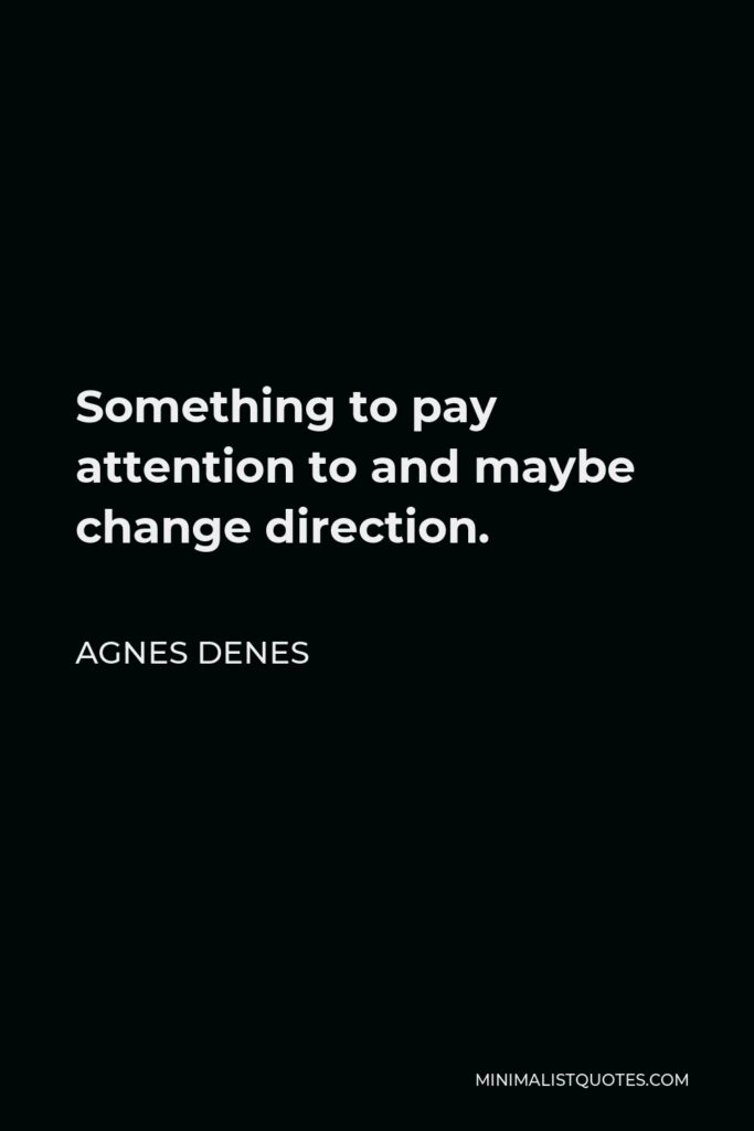 Agnes Denes Quote - Something to pay attention to and maybe change direction.