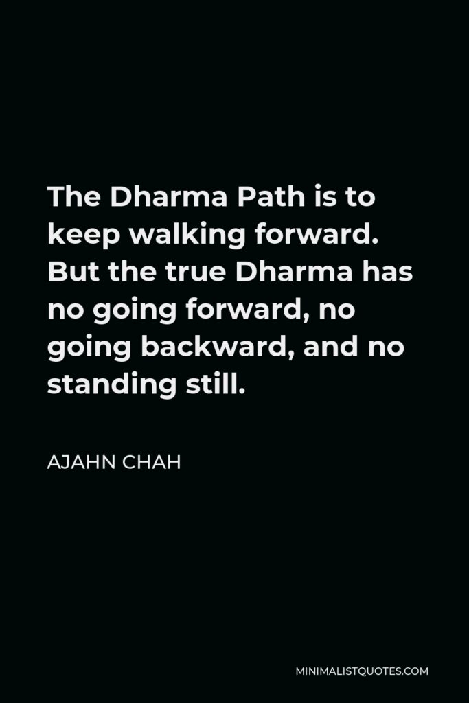 Ajahn Chah Quote - The Dharma Path is to keep walking forward. But the true Dharma has no going forward, no going backward, and no standing still.