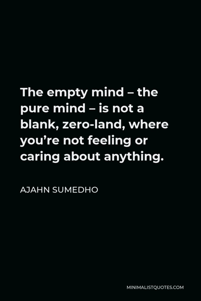 Ajahn Sumedho Quote - The empty mind – the pure mind – is not a blank, zero-land, where you’re not feeling or caring about anything.