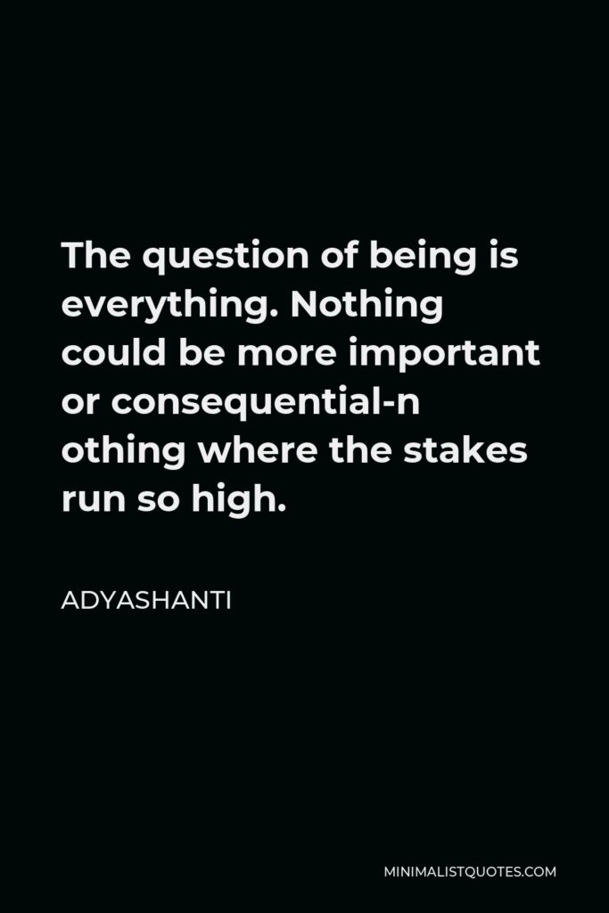 Adyashanti Quote - The question of being is everything. Nothing could be more important or consequential-n othing where the stakes run so high.