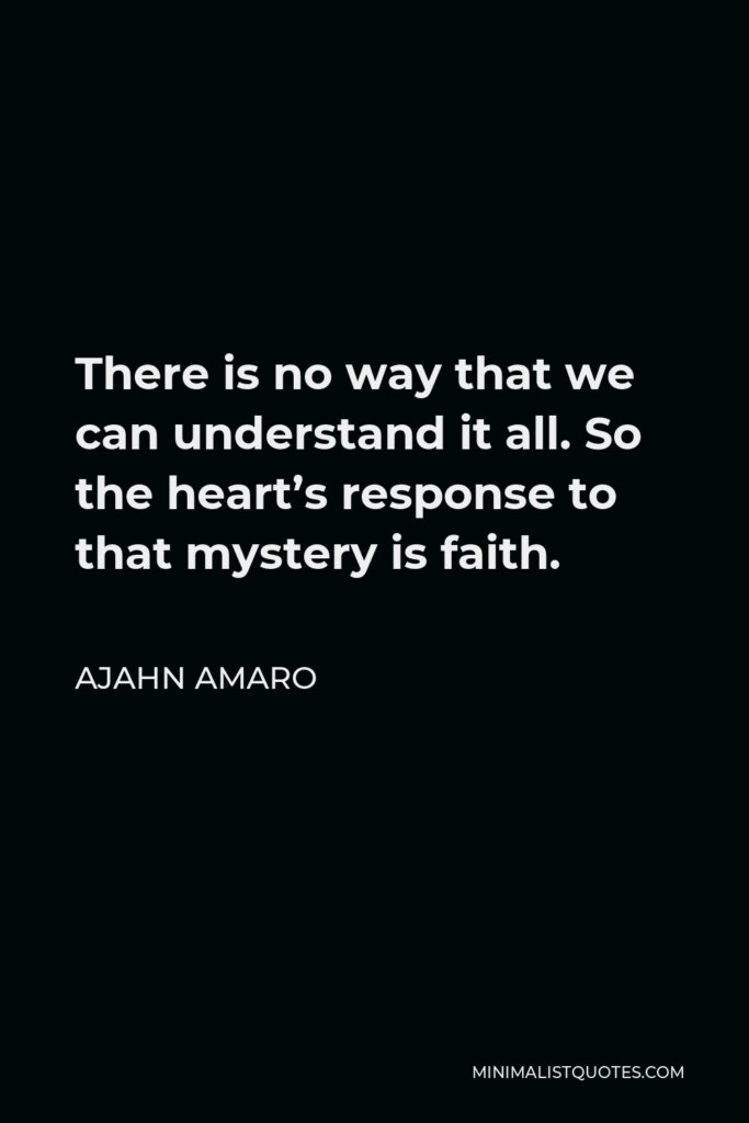 Ajahn Amaro Quote - There is no way that we can understand it all. So the heart’s response to that mystery is faith.