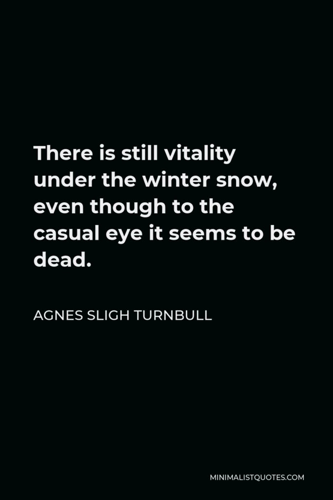 Agnes Sligh Turnbull Quote - There is still vitality under the winter snow, even though to the casual eye it seems to be dead.