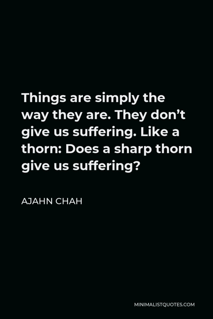 Ajahn Chah Quote - Things are simply the way they are. They don’t give us suffering. Like a thorn: Does a sharp thorn give us suffering?