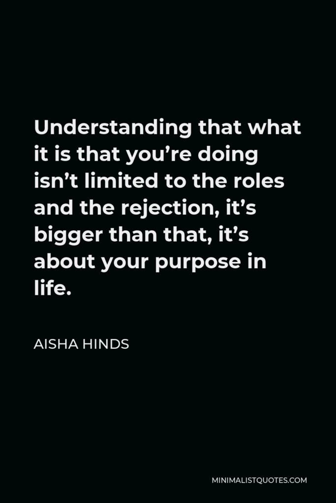 Aisha Hinds Quote - Understanding that what it is that you’re doing isn’t limited to the roles and the rejection, it’s bigger than that, it’s about your purpose in life.