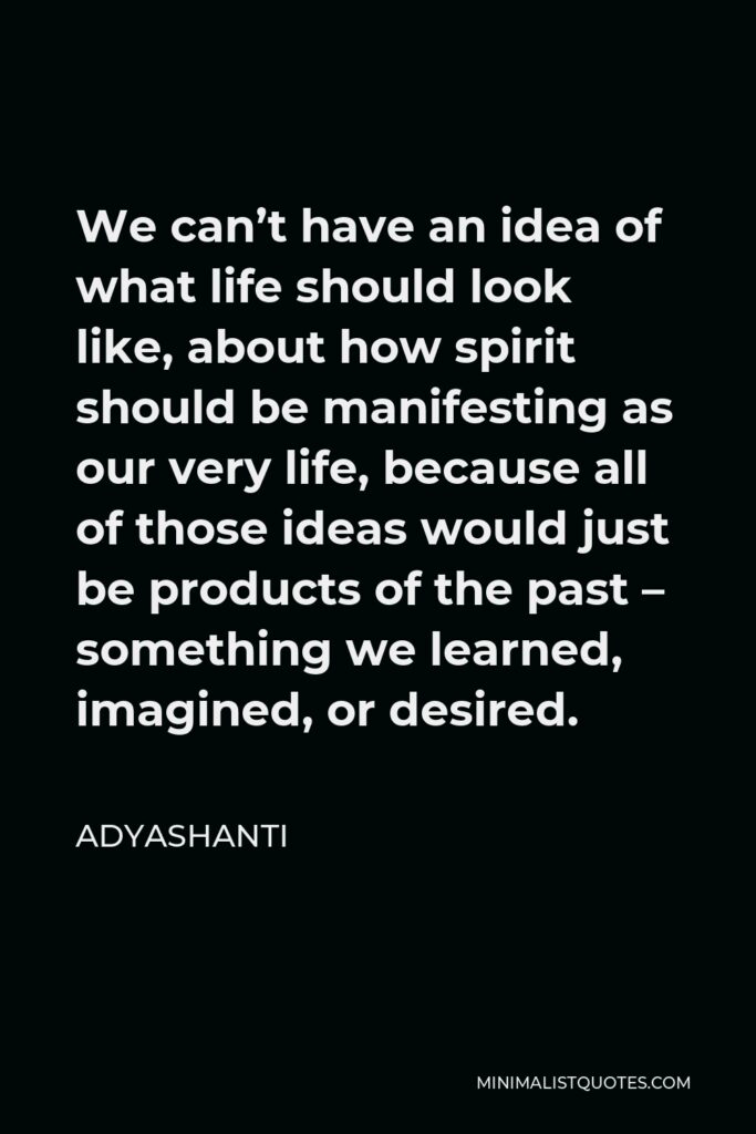 Adyashanti Quote - We can’t have an idea of what life should look like, about how spirit should be manifesting as our very life, because all of those ideas would just be products of the past – something we learned, imagined, or desired.