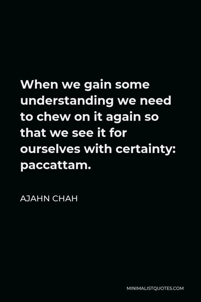 Ajahn Chah Quote - When we gain some understanding we need to chew on it again so that we see it for ourselves with certainty: paccattam.