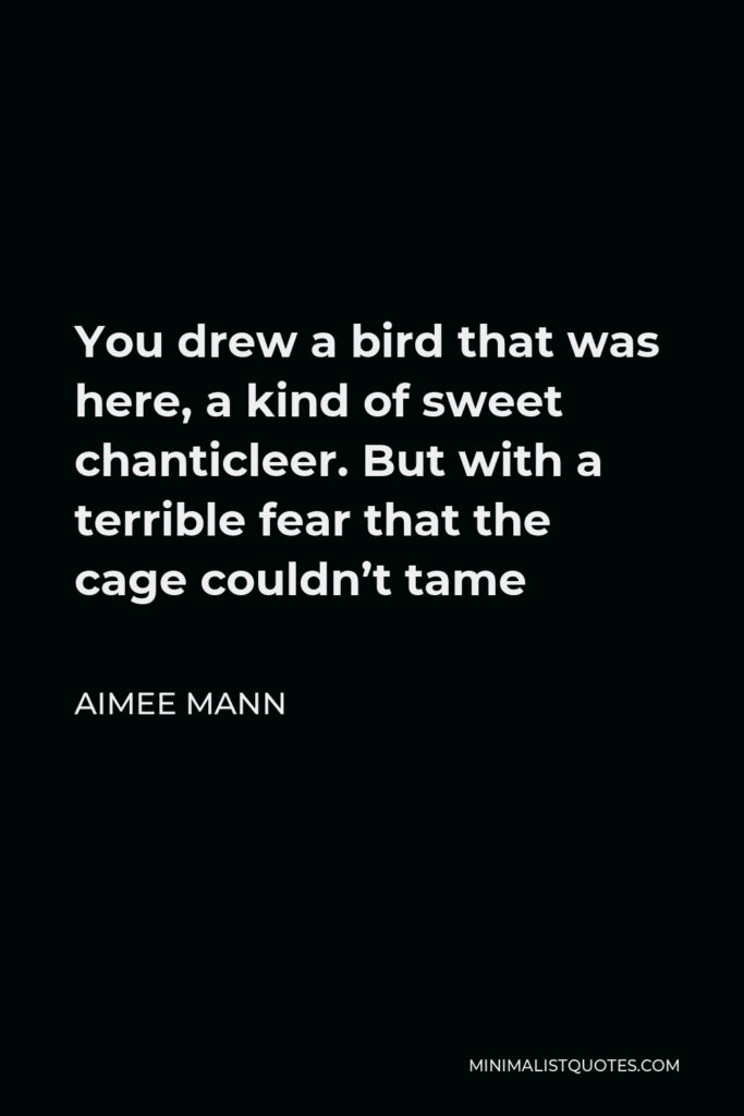 Aimee Mann Quote - You drew a bird that was here, a kind of sweet chanticleer. But with a terrible fear that the cage couldn’t tame