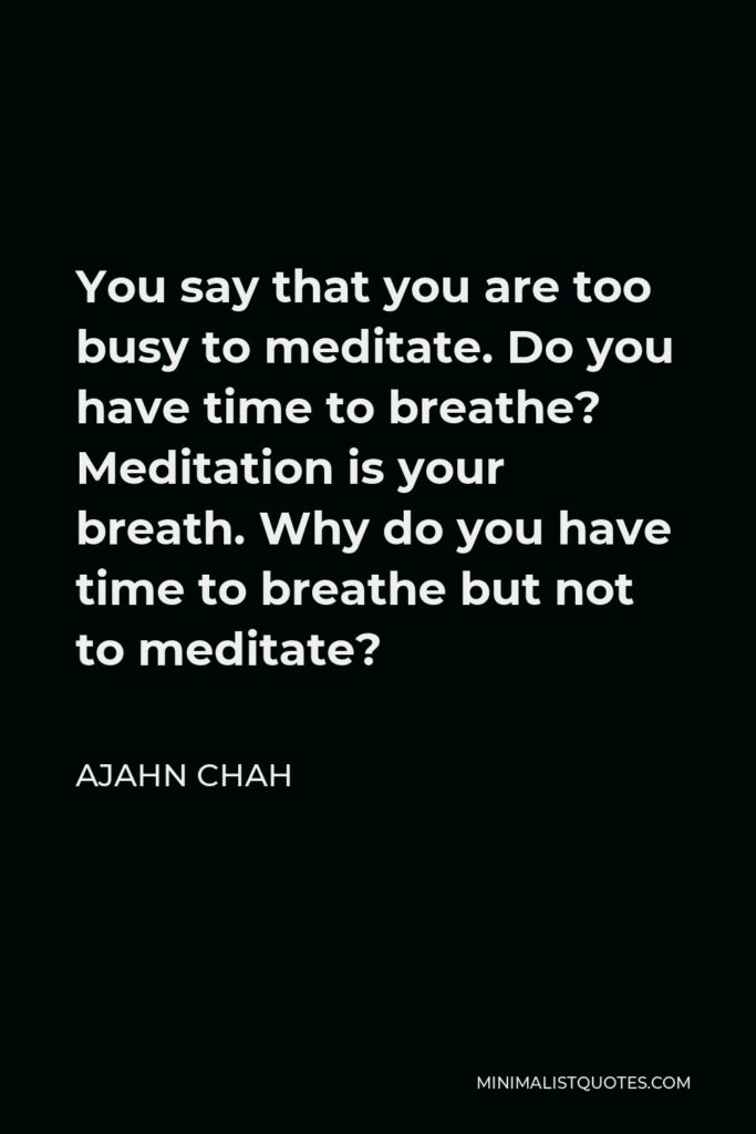 Ajahn Chah Quote - You say that you are too busy to meditate. Do you have time to breathe? Meditation is your breath. Why do you have time to breathe but not to meditate?