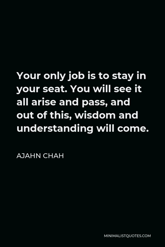 Ajahn Chah Quote - Your only job is to stay in your seat. You will see it all arise and pass, and out of this, wisdom and understanding will come.