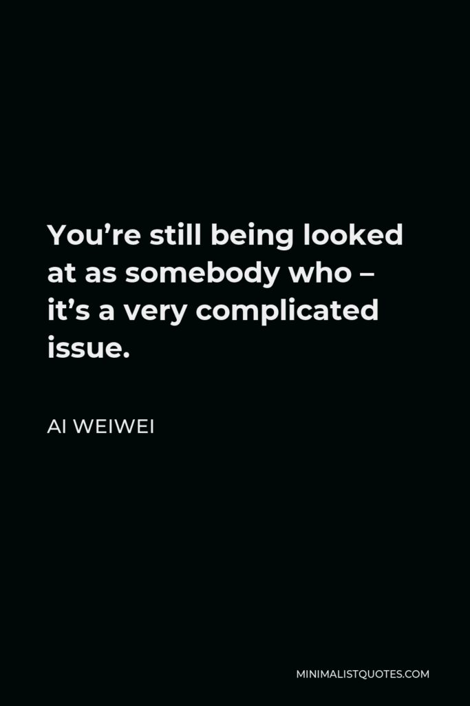 Ai Weiwei Quote - You’re still being looked at as somebody who – it’s a very complicated issue.