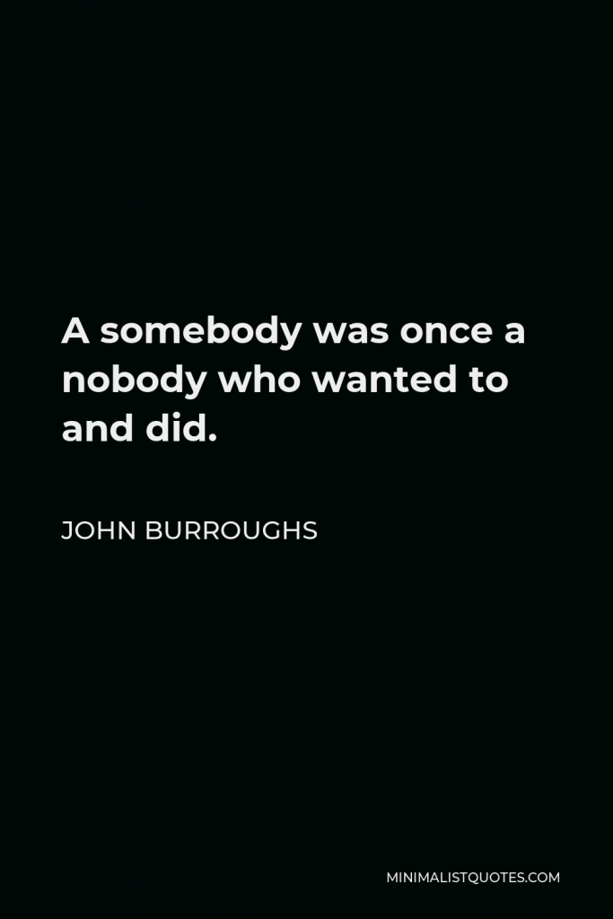 John Burroughs Quote - A somebody was once a nobody who wanted to and did.