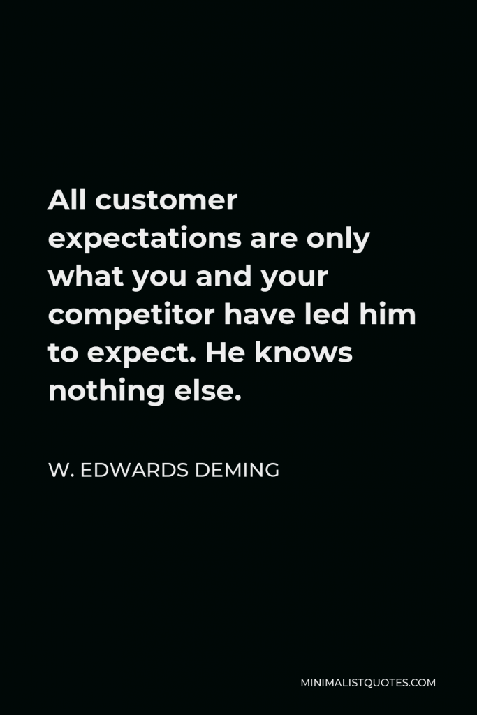 W. Edwards Deming Quote - All customer expectations are only what you and your competitor have led him to expect. He knows nothing else.