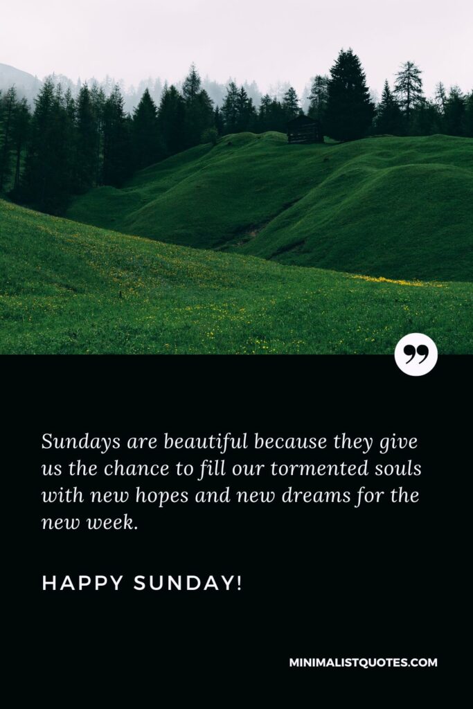 Blessed Sunday Greetings: Sundays are beautiful because they give us the chance to fill our tormented souls with new hopes and new dreams for the new week. Happy Sunday!