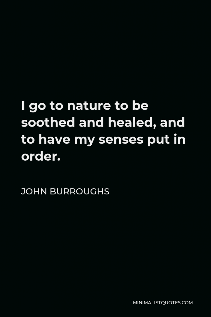 John Burroughs Quote - I go to nature to be soothed and healed, and to have my senses put in order.