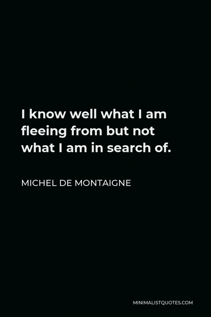 Michel de Montaigne Quote - I know well what I am fleeing from but not what I am in search of.