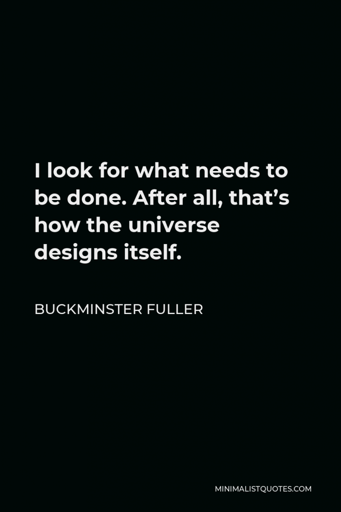 Buckminster Fuller Quote - I look for what needs to be done. After all, that’s how the universe designs itself.
