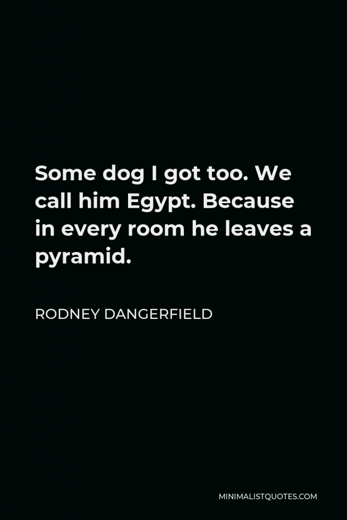 Rodney Dangerfield Quote - Some dog I got too. We call him Egypt. Because in every room he leaves a pyramid.