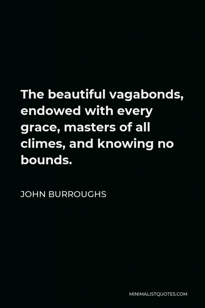 John Burroughs Quote - The beautiful vagabonds, endowed with every grace, masters of all climes, and knowing no bounds.