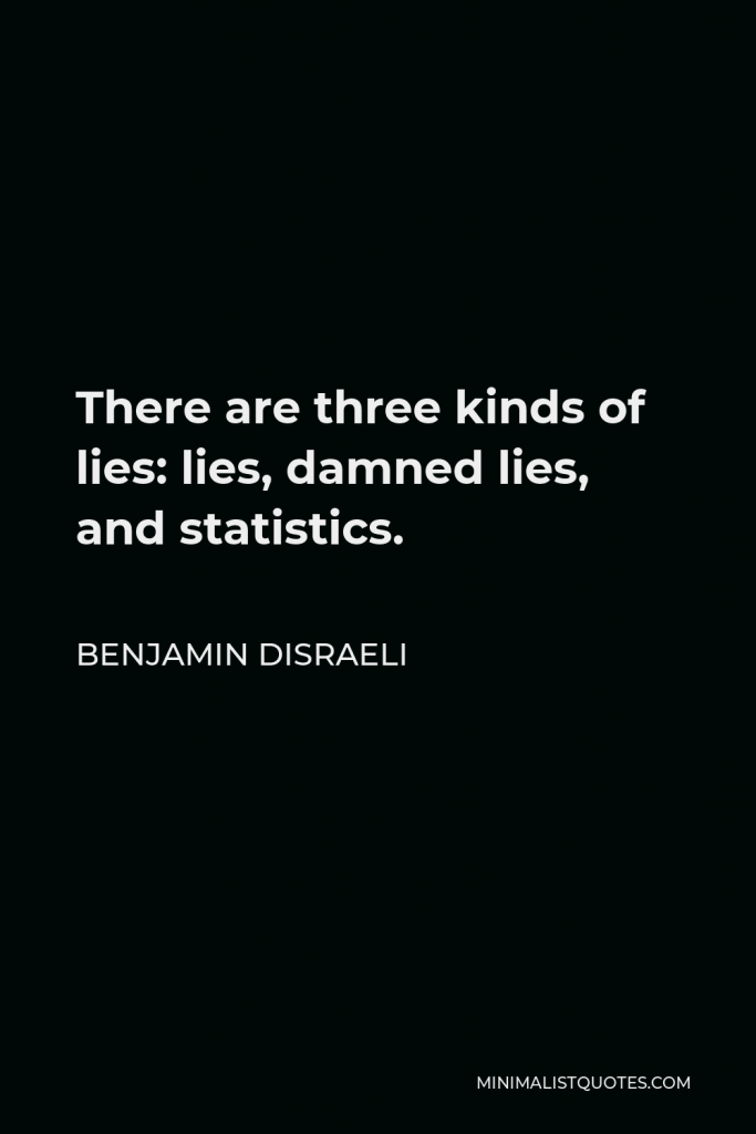 Benjamin Disraeli Quote - There are three kinds of lies: lies, damned lies, and statistics.