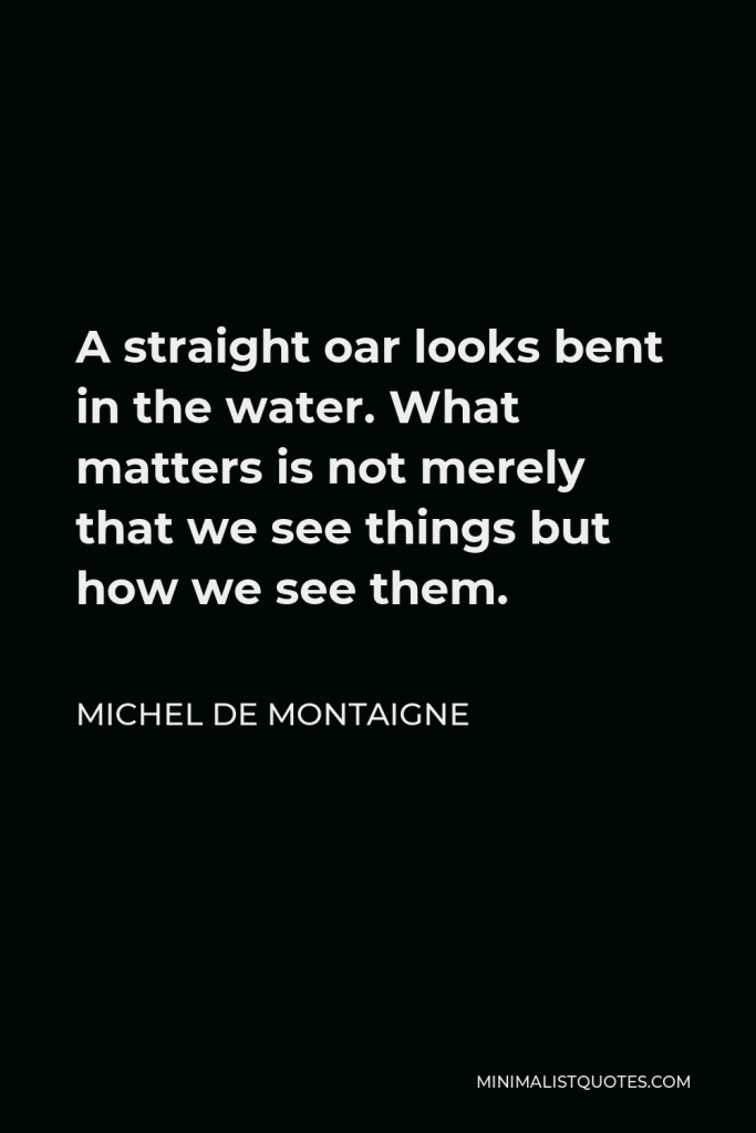 Michel de Montaigne Quote - A straight oar looks bent in the water. What matters is not merely that we see things but how we see them.