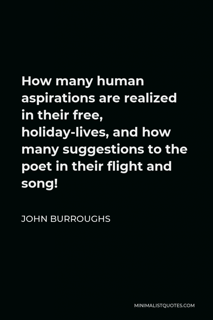 John Burroughs Quote - How many human aspirations are realized in their free, holiday-lives, and how many suggestions to the poet in their flight and song!