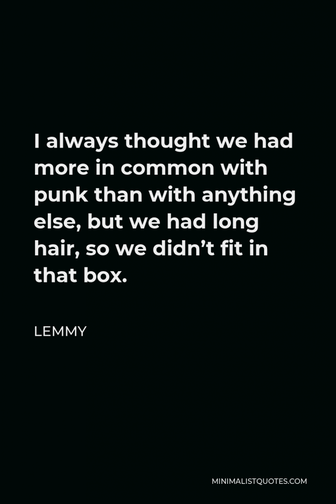 Lemmy Quote - I always thought we had more in common with punk than with anything else, but we had long hair, so we didn’t fit in that box.