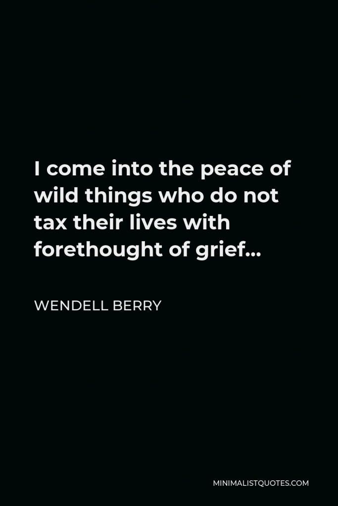 Wendell Berry Quote - I come into the peace of wild things who do not tax their lives with forethought of grief…