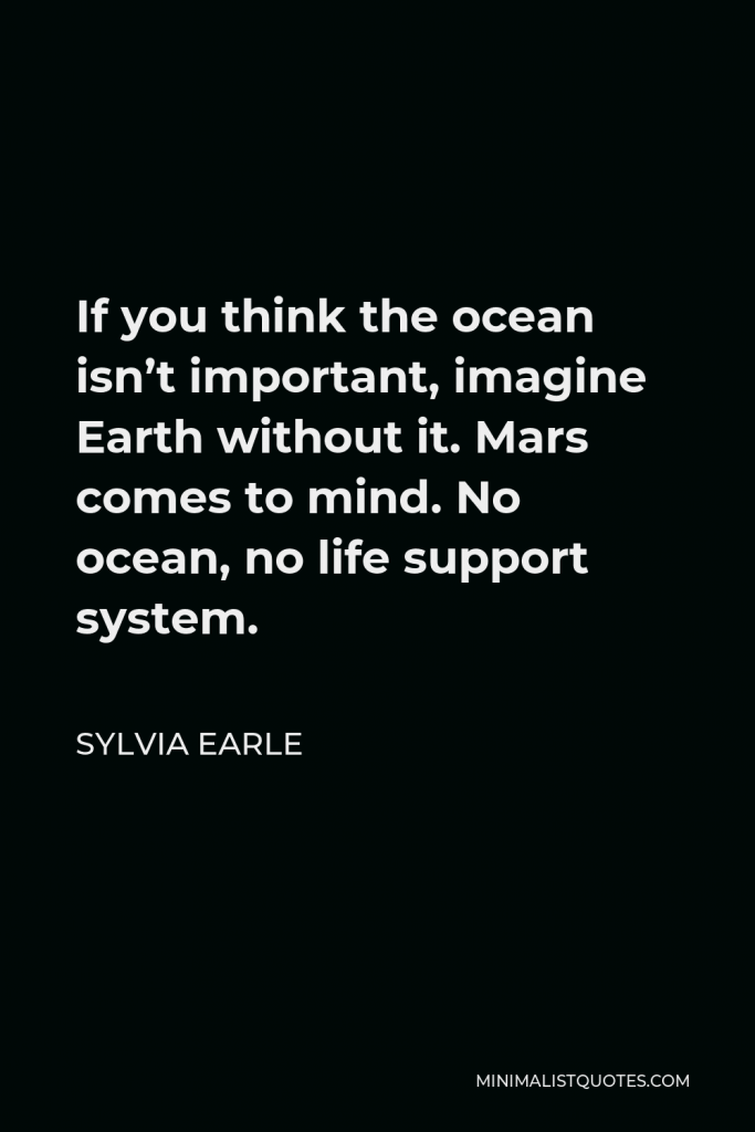 Sylvia Earle Quote - If you think the ocean isn’t important, imagine Earth without it. Mars comes to mind. No ocean, no life support system.