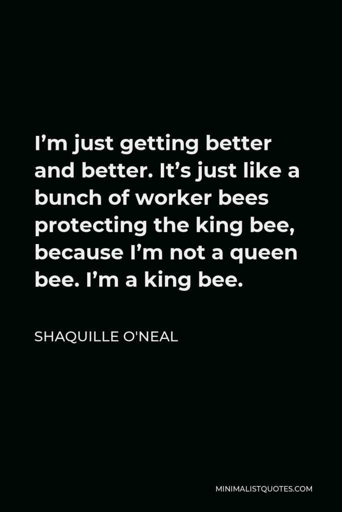 Shaquille O'Neal Quote - I’m just getting better and better. It’s just like a bunch of worker bees protecting the king bee, because I’m not a queen bee. I’m a king bee.