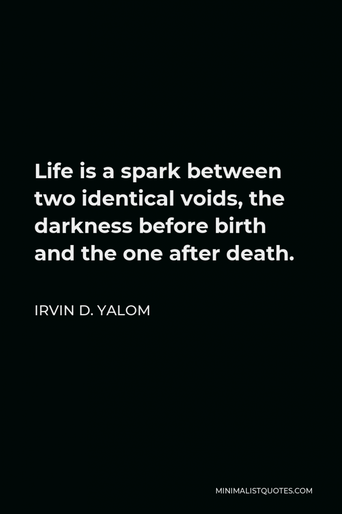Irvin D. Yalom Quote - Life is a spark between two identical voids, the darkness before birth and the one after death.