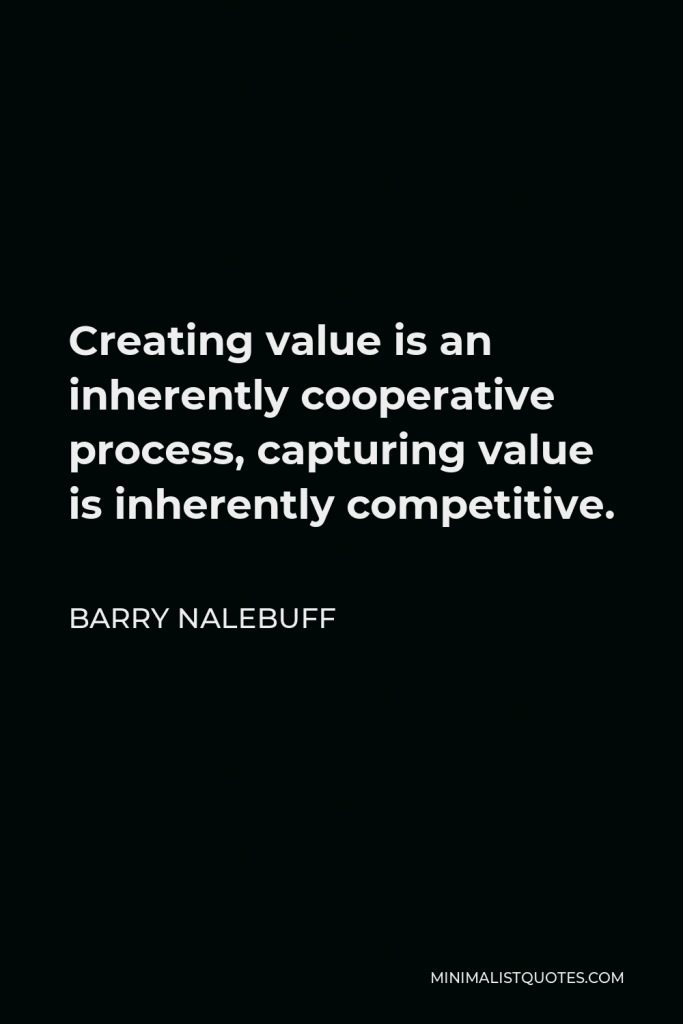 Barry Nalebuff Quote - Creating value is an inherently cooperative process, capturing value is inherently competitive.