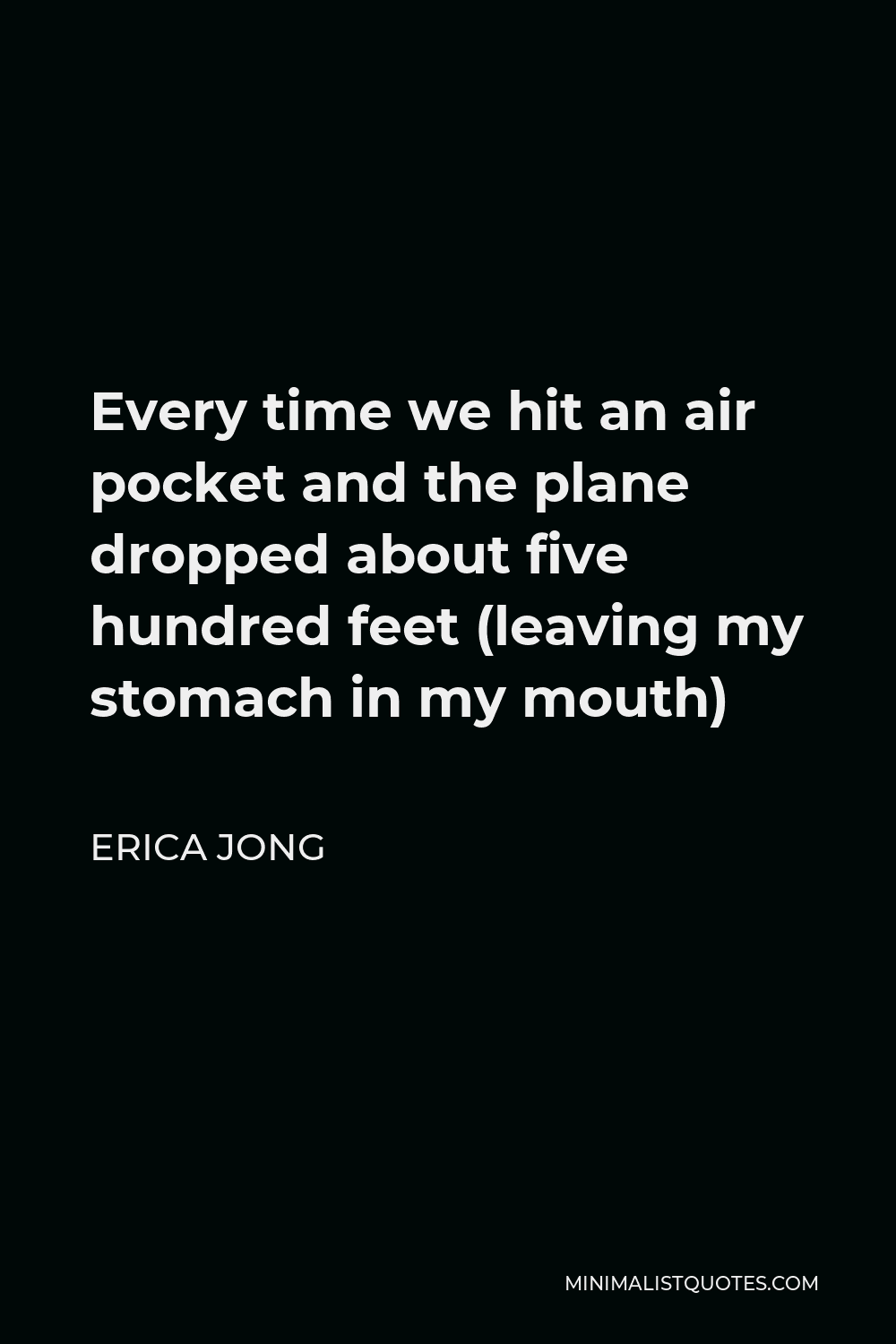 Erica Jong Quote - Every time we hit an air pocket and the plane dropped about five hundred feet (leaving my stomach in my mouth)