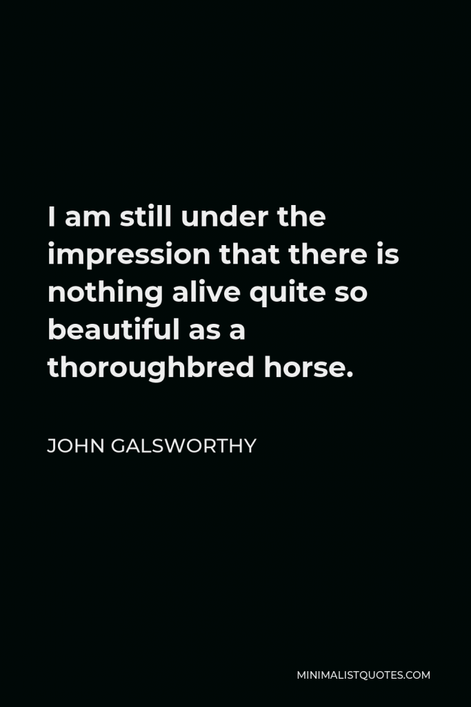 John Galsworthy Quote - I am still under the impression that there is nothing alive quite so beautiful as a thoroughbred horse.