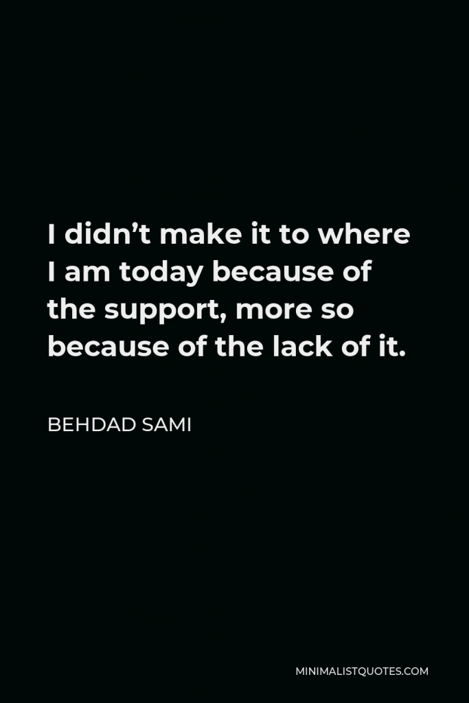 Behdad Sami Quote - I didn’t make it to where I am today because of the support, more so because of the lack of it.