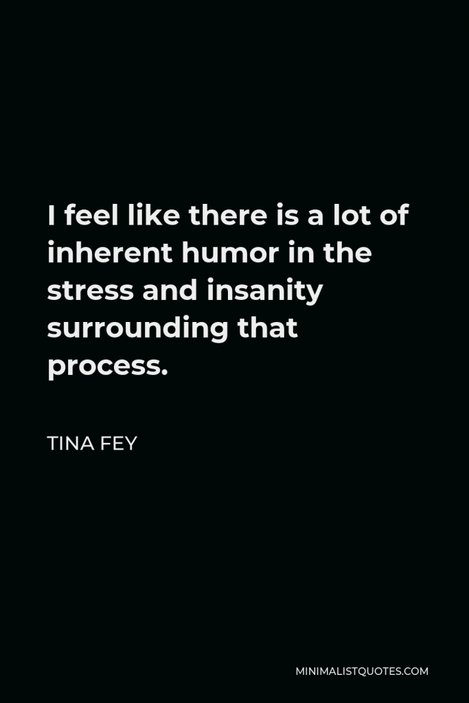 Tina Fey Quote - I feel like there is a lot of inherent humor in the stress and insanity surrounding that process.
