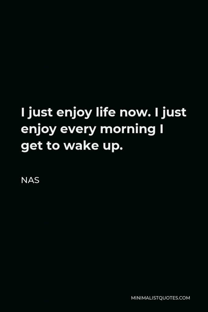Nas Quote - I just enjoy life now. I just enjoy every morning I get to wake up.